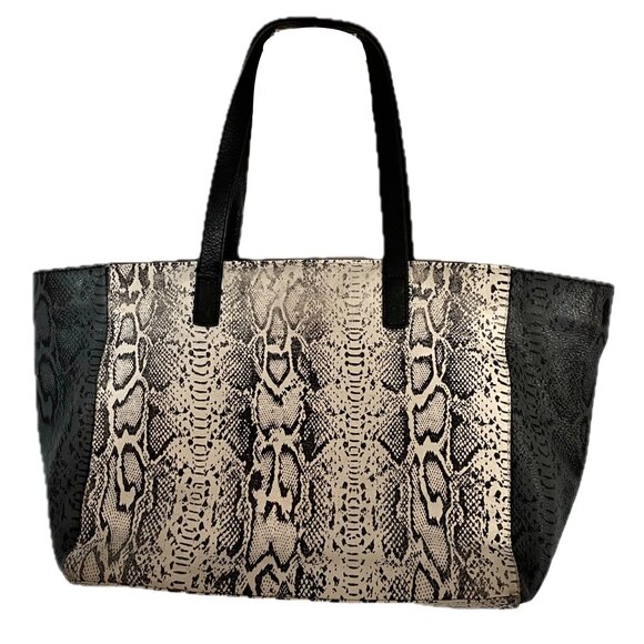 Marc Jacobs Leather Shoulder Bag Python Print Tote Black - Picture 10 of 12